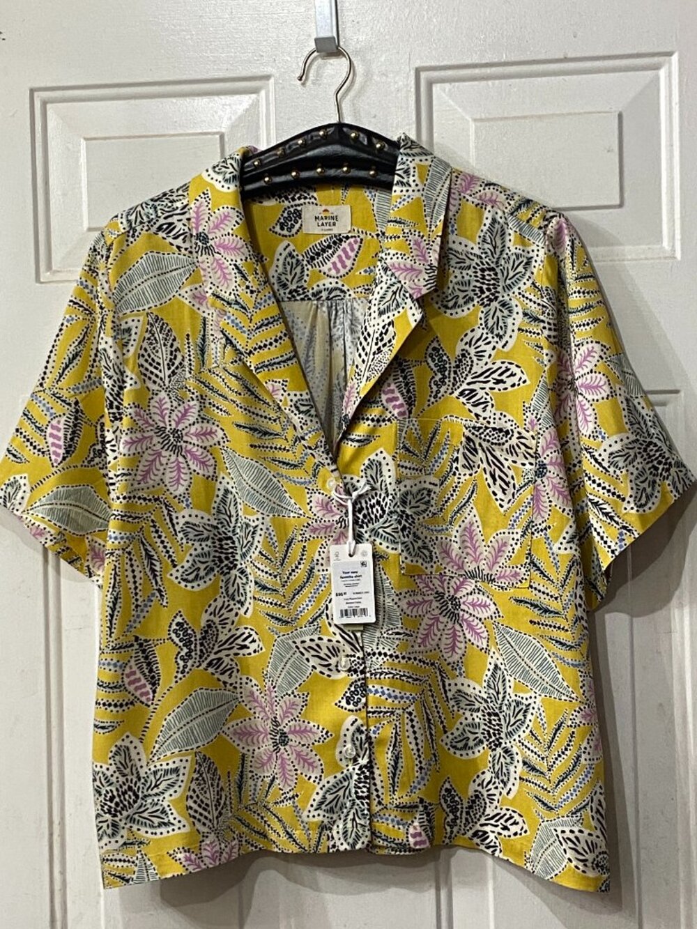 NWT Marine Layer Lucy Resort Shirt Women's Sz XL Bamboo Floral Yellow/Multi
